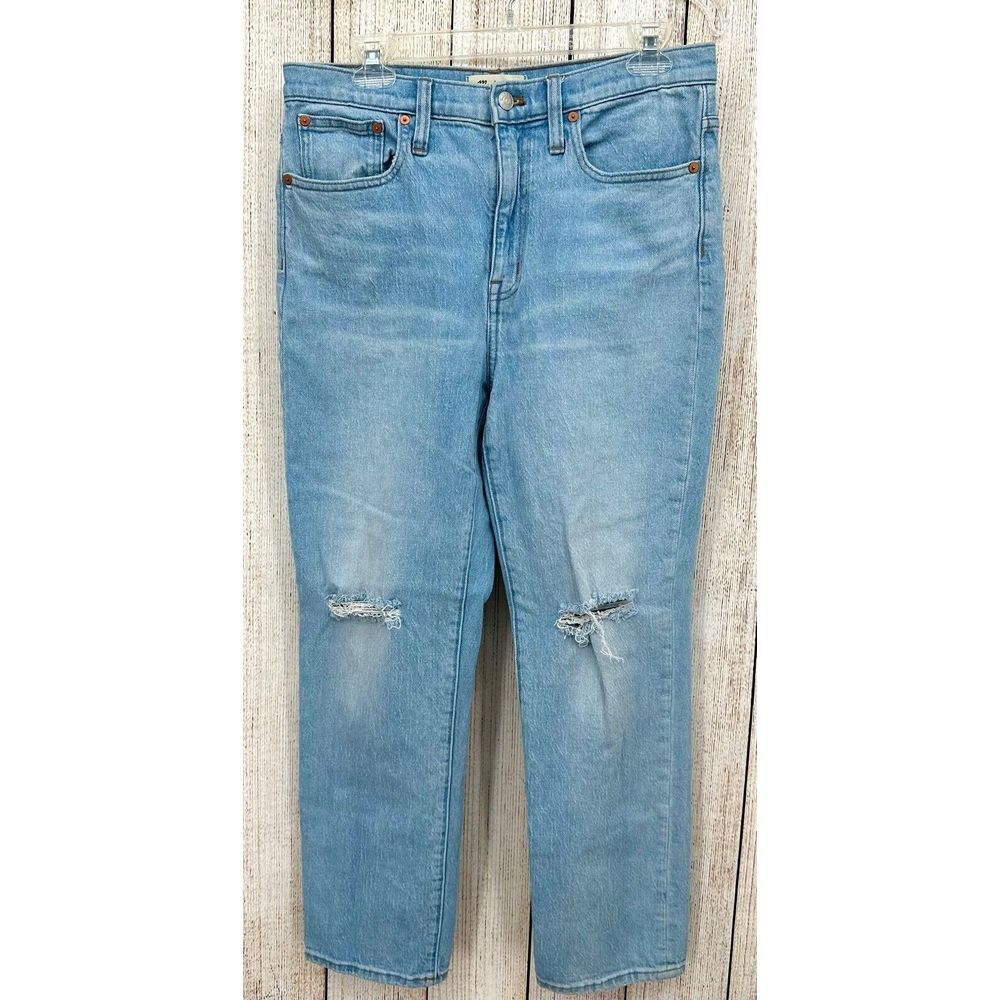 Madewell Jeans Size 28 The High Rise Slim Crop Boy Jean Distressed Blue Denim